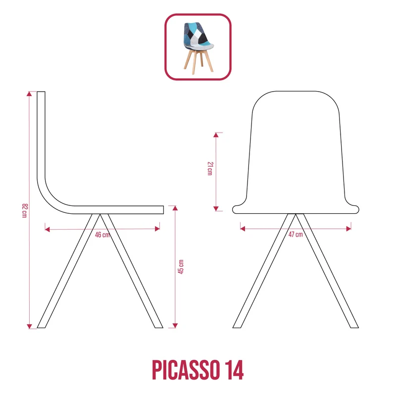 BUYBUY Sedia serie Picasso in PP con seduta in spugna ricoperta con stoffa in stile patchwork, piedi in legno di faggio e metallo Patchwork PIC014