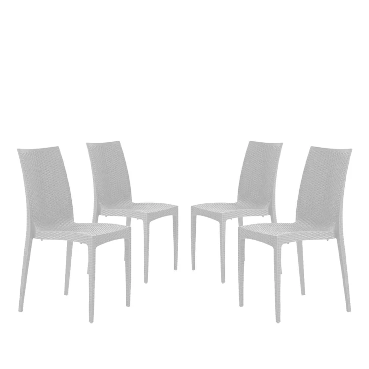 set da 4 Sedie In Plastica Da Giardino E Da Esterno Stile Rattan bianco