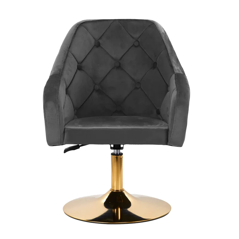 Sedia Girevole in Velluto e Base Oro con Trapuntatura Elegante | QS-BL14G (Grigio)