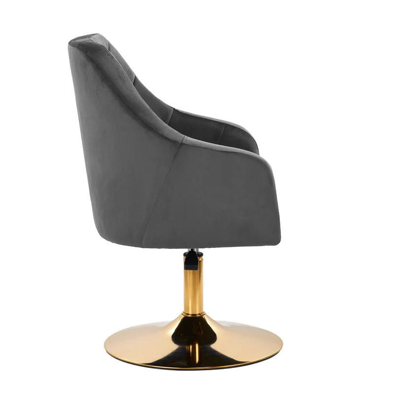 Sedia Girevole in Velluto e Base Oro con Trapuntatura Elegante | QS-BL14G (Grigio)