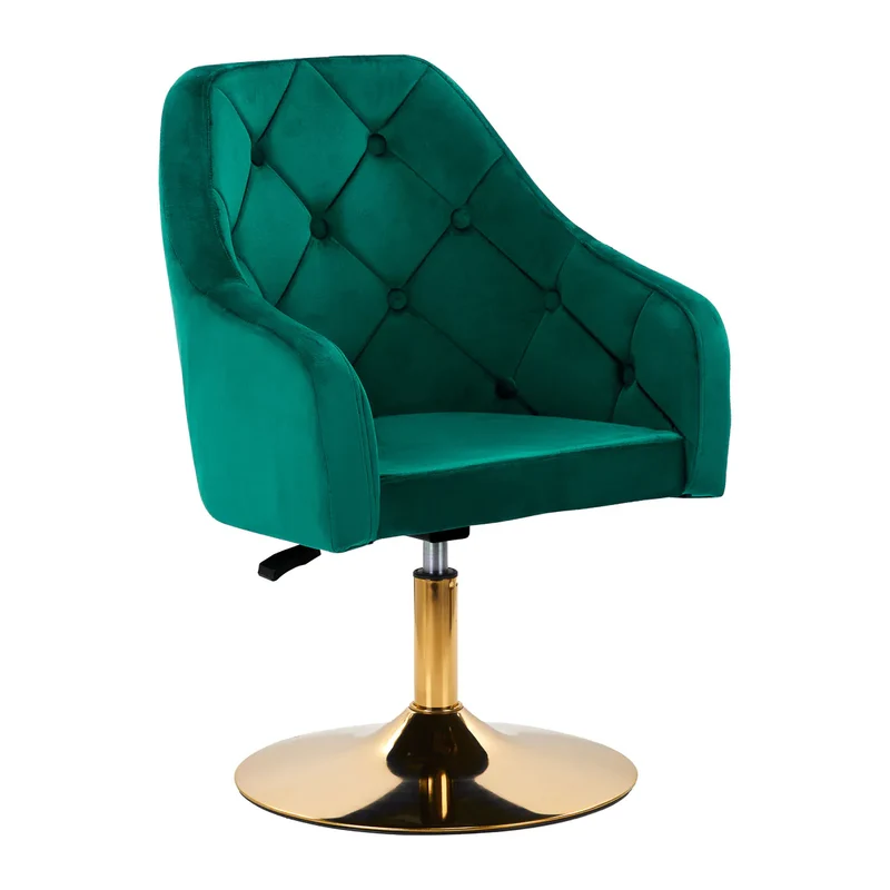 Sedia Girevole in Velluto e Base Oro con Trapuntatura Elegante | QS-BL14G (Verde)