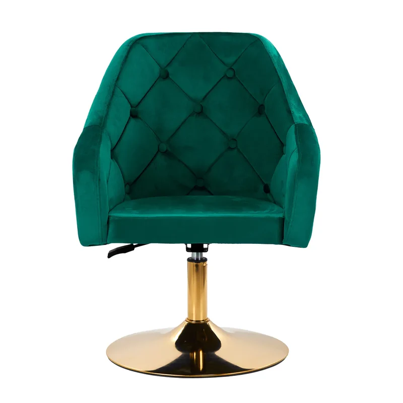 Sedia Girevole in Velluto e Base Oro con Trapuntatura Elegante | QS-BL14G (Verde)
