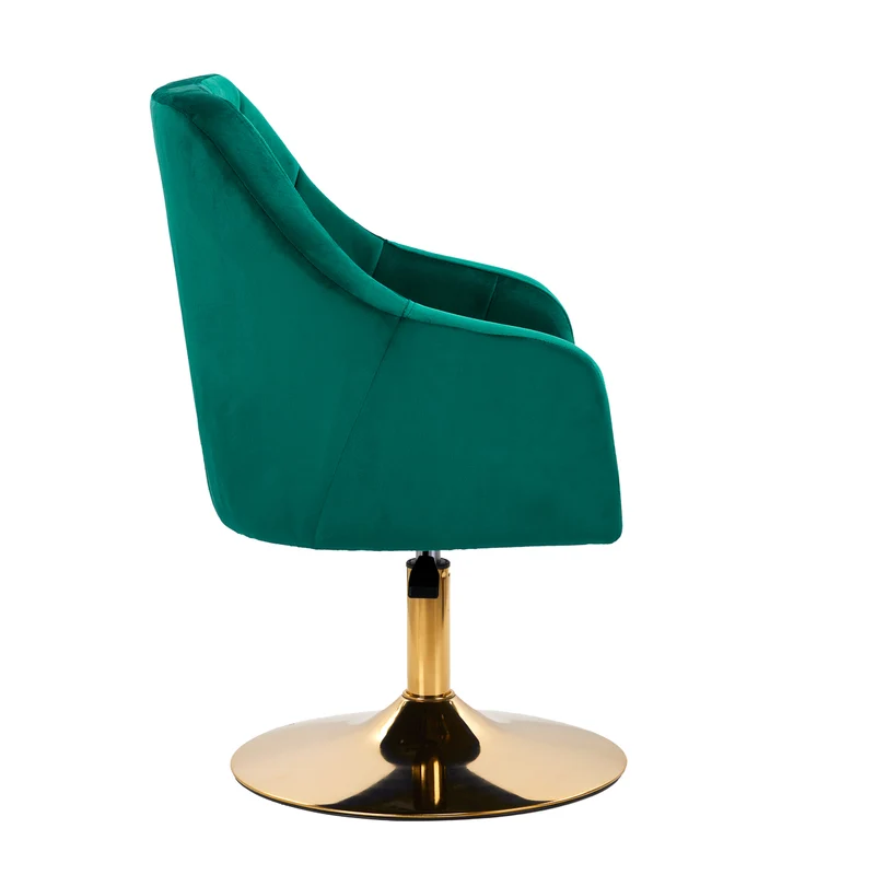Sedia Girevole in Velluto e Base Oro con Trapuntatura Elegante | QS-BL14G (Verde)