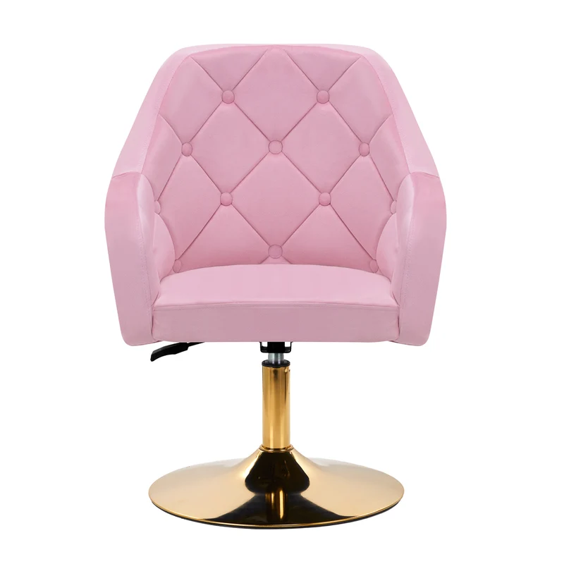 Sedia Girevole in Velluto Rosa con Base Oro e Schienale Trapuntato | QS-BL14G (Rosa)