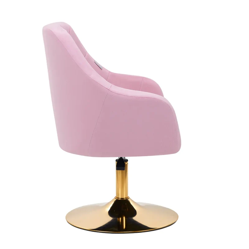 Sedia Girevole in Velluto Rosa con Base Oro e Schienale Trapuntato | QS-BL14G (Rosa)