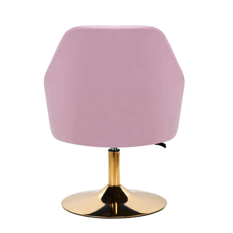 Sedia Girevole in Velluto Rosa con Base Oro e Schienale Trapuntato | QS-BL14G (Rosa)