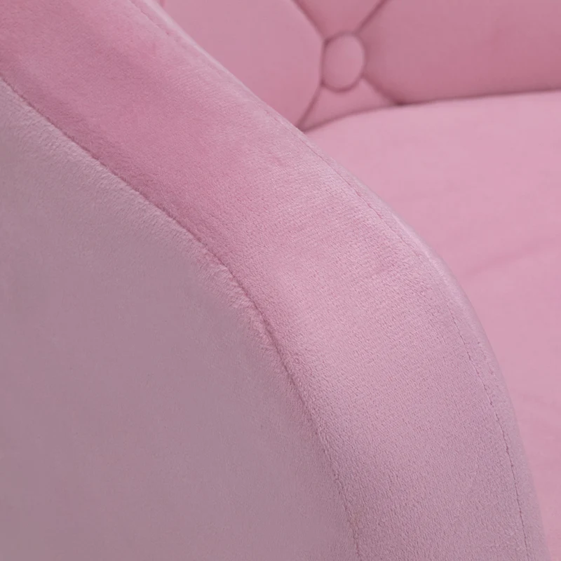 Sedia Girevole in Velluto Rosa con Base Oro e Schienale Trapuntato | QS-BL14G (Rosa)