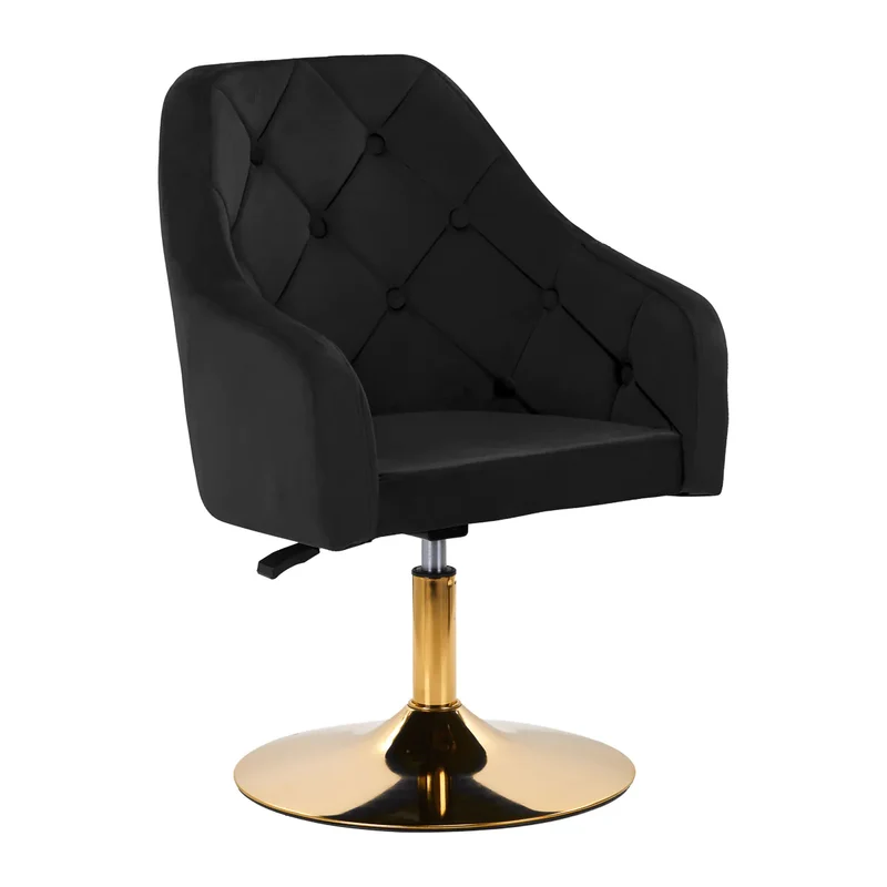 Poltroncina Girevole Velvet con Base Oro Elegante Sedia Design Trapuntata | QS-BL14G (Nero)