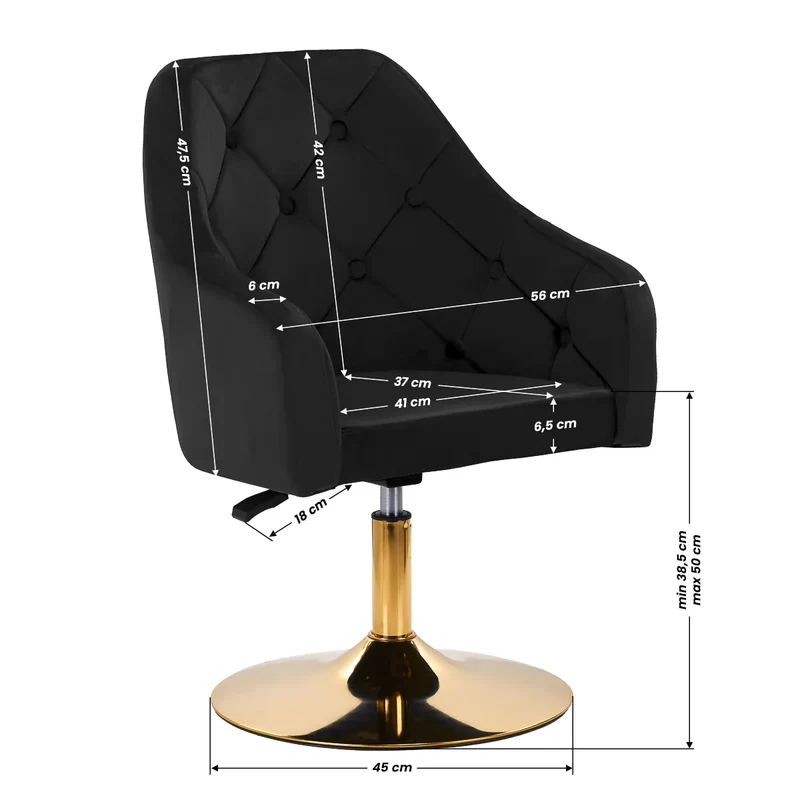 Poltroncina Girevole Velvet con Base Oro Elegante Sedia Design Trapuntata | QS-BL14G (Nero)