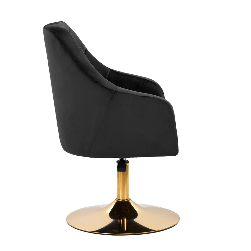 Poltroncina Girevole Velvet con Base Oro Elegante Sedia Design Trapuntata | QS-BL14G (Nero)