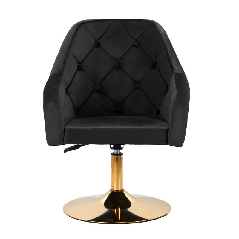 Poltroncina Girevole Velvet con Base Oro Elegante Sedia Design Trapuntata | QS-BL14G (Nero)