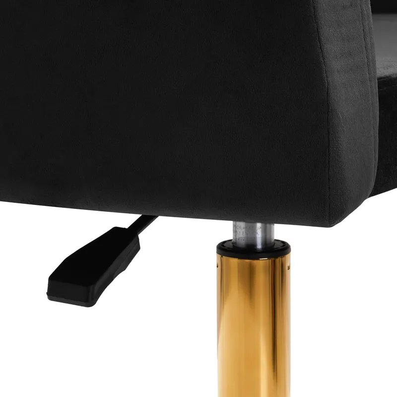 Poltroncina Girevole Velvet con Base Oro Elegante Sedia Design Trapuntata | QS-BL14G (Nero)
