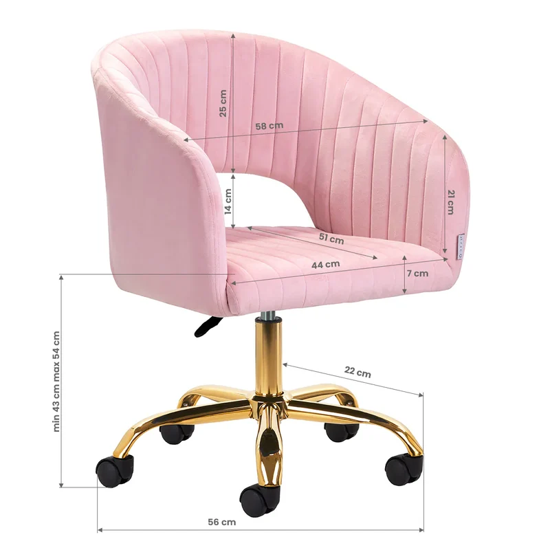 Sedia Girevole in Velluto Seduta Ergonomica Professionale | QS-OF212G (Rosa)