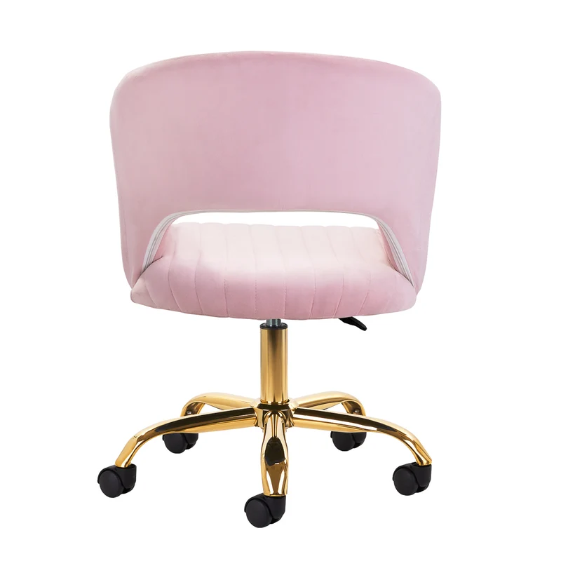 Sedia Girevole in Velluto Seduta Ergonomica Professionale | QS-OF212G (Rosa)