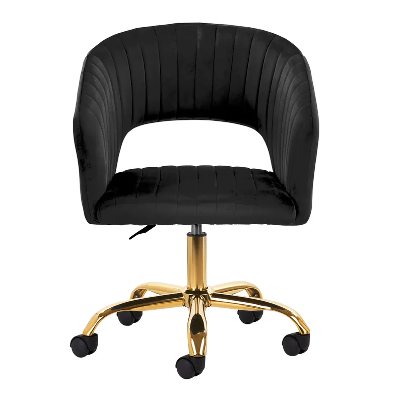 Sedia Girevole in Velluto con Base Oro per Ufficio e Beauty Salon | QS-OF212G (Nero)