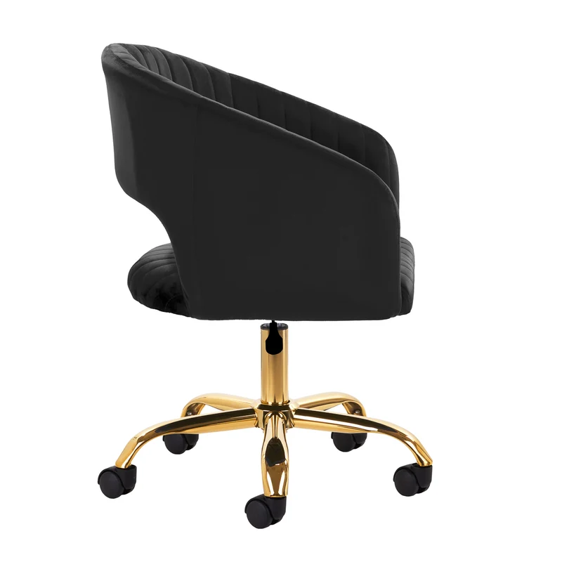 Sedia Girevole in Velluto con Base Oro per Ufficio e Beauty Salon | QS-OF212G (Nero)