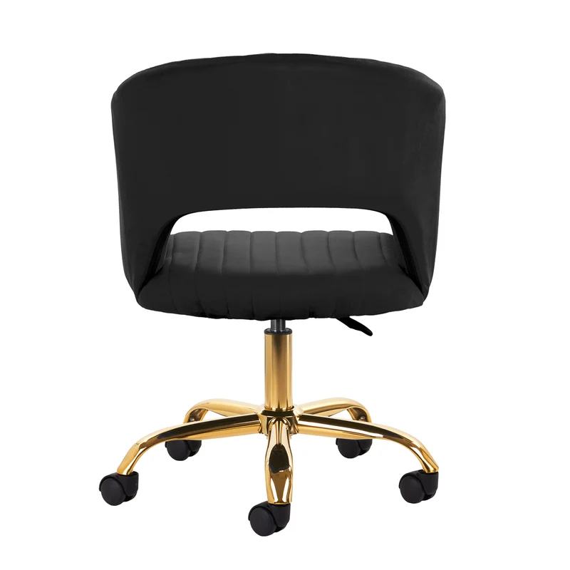 Sedia Girevole in Velluto con Base Oro per Ufficio e Beauty Salon | QS-OF212G (Nero)