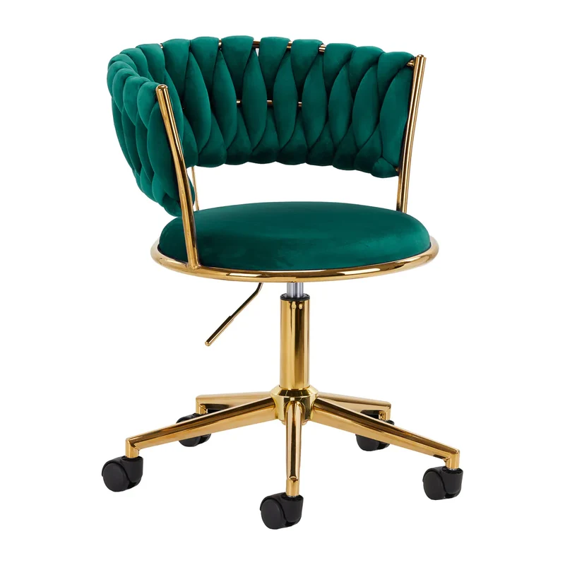Sedia Girevole in Velluto con Schienale Intrecciato e Base Oro | QS-GW01G (Verde)