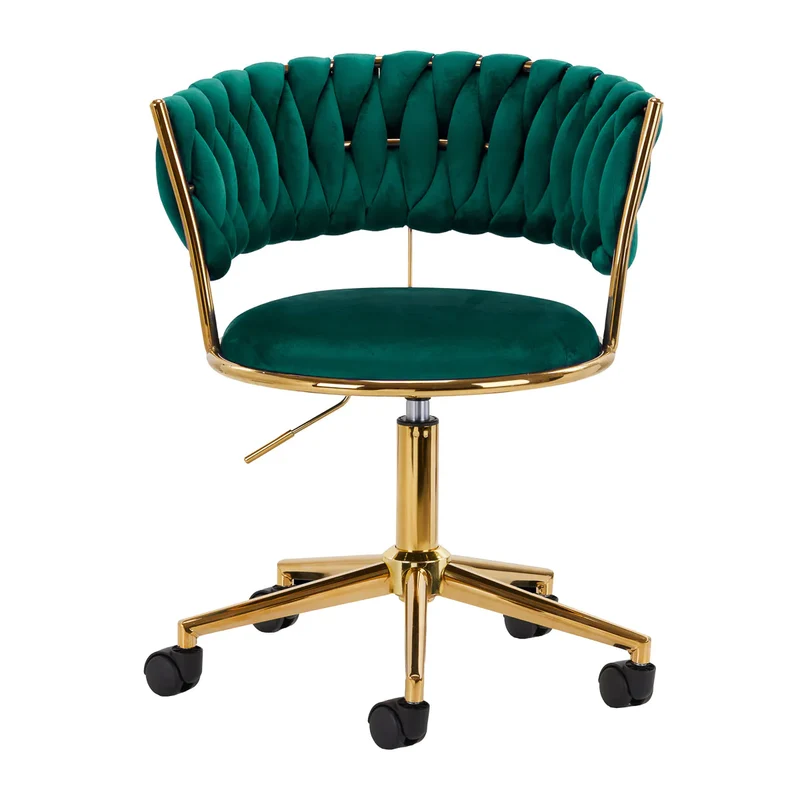 Sedia Girevole in Velluto con Schienale Intrecciato e Base Oro | QS-GW01G (Verde)
