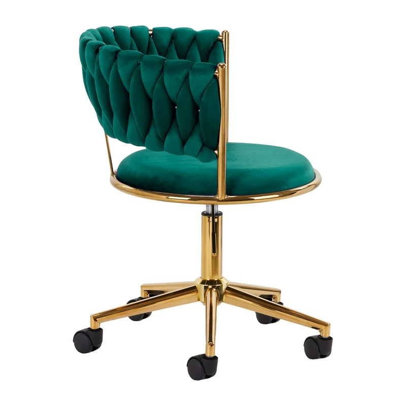 Sedia Girevole in Velluto con Schienale Intrecciato e Base Oro | QS-GW01G (Verde)
