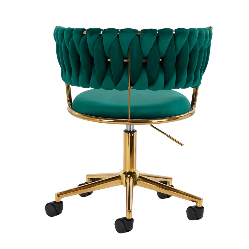 Sedia Girevole in Velluto con Schienale Intrecciato e Base Oro | QS-GW01G (Verde)