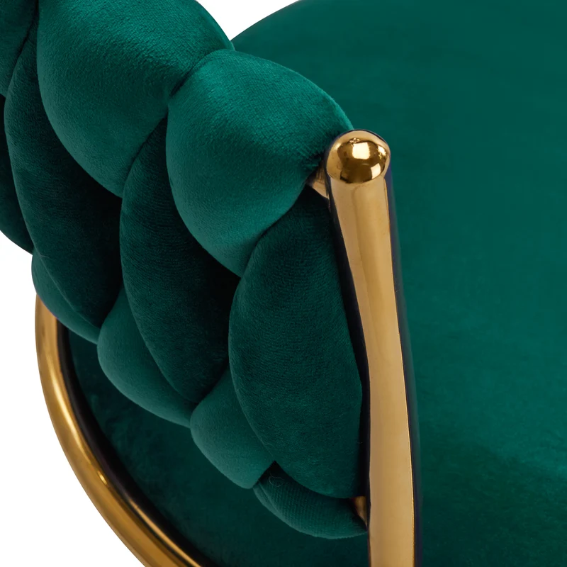 Sedia Girevole in Velluto con Schienale Intrecciato e Base Oro | QS-GW01G (Verde)