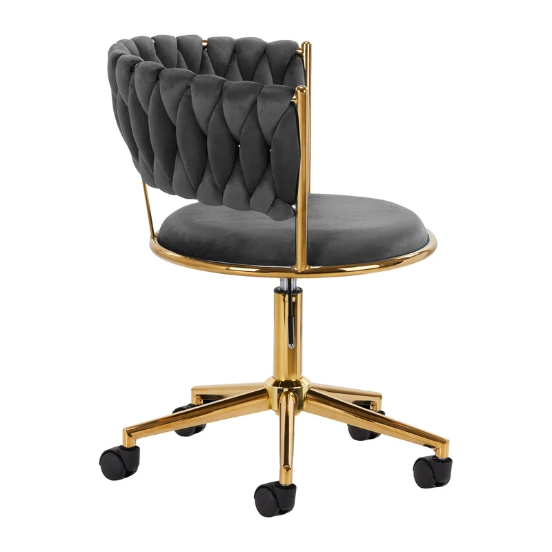 Sedia Girevole in Velluto con Schienale Intrecciato e Base Oro | QS-GW01G (Grigio)