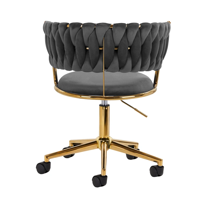 Sedia Girevole in Velluto con Schienale Intrecciato e Base Oro | QS-GW01G (Grigio)