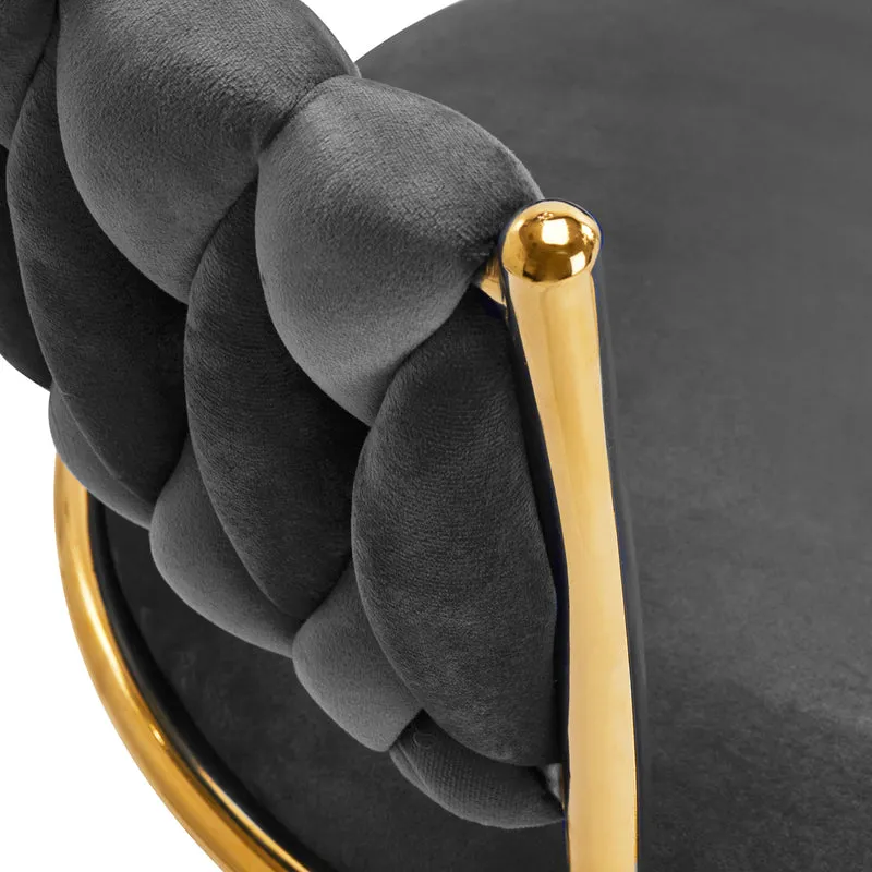 Sedia Girevole in Velluto con Schienale Intrecciato e Base Oro | QS-GW01G (Grigio)
