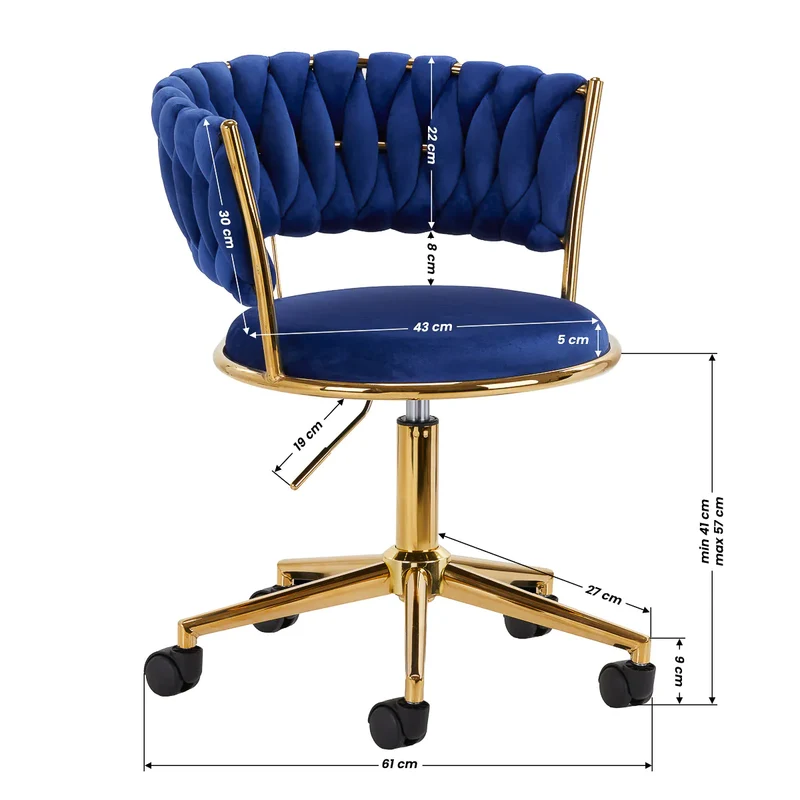 Sedia Girevole in Velluto con Schienale Intrecciato e Base Oro | QS-GW01G (Blu Navy)