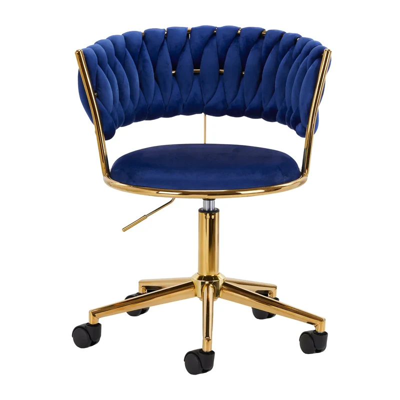 Sedia Girevole in Velluto con Schienale Intrecciato e Base Oro | QS-GW01G (Blu Navy)