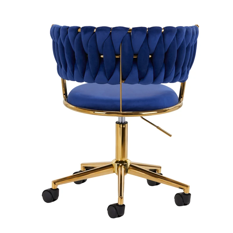 Sedia Girevole in Velluto con Schienale Intrecciato e Base Oro | QS-GW01G (Blu Navy)