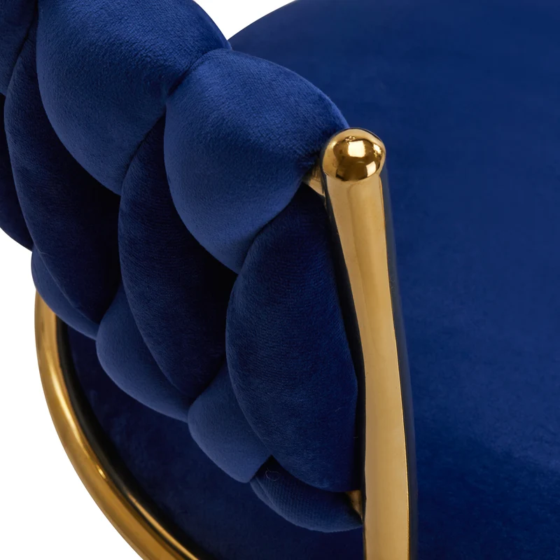 Sedia Girevole in Velluto con Schienale Intrecciato e Base Oro | QS-GW01G (Blu Navy)