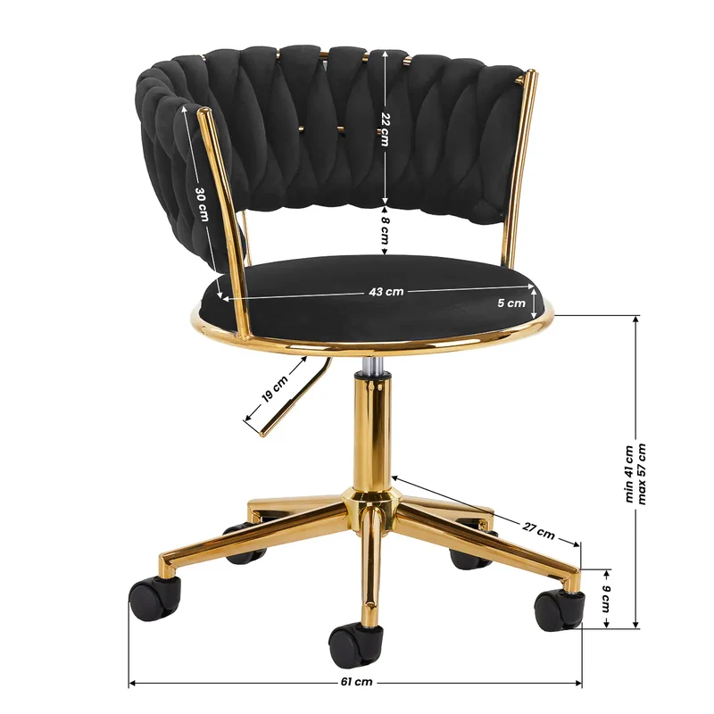 Sedia Girevole in Velluto con Schienale Intrecciato e Base Oro | QS-GW01G (Nero)