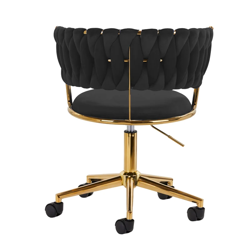 Sedia Girevole in Velluto con Schienale Intrecciato e Base Oro | QS-GW01G (Nero)