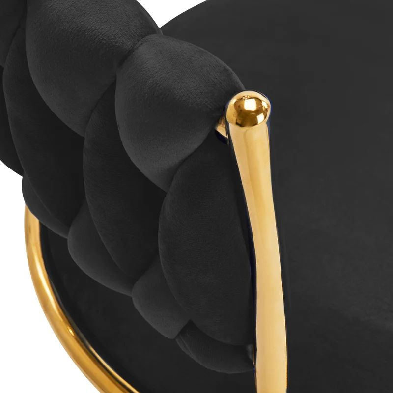 Sedia Girevole in Velluto con Schienale Intrecciato e Base Oro | QS-GW01G (Nero)