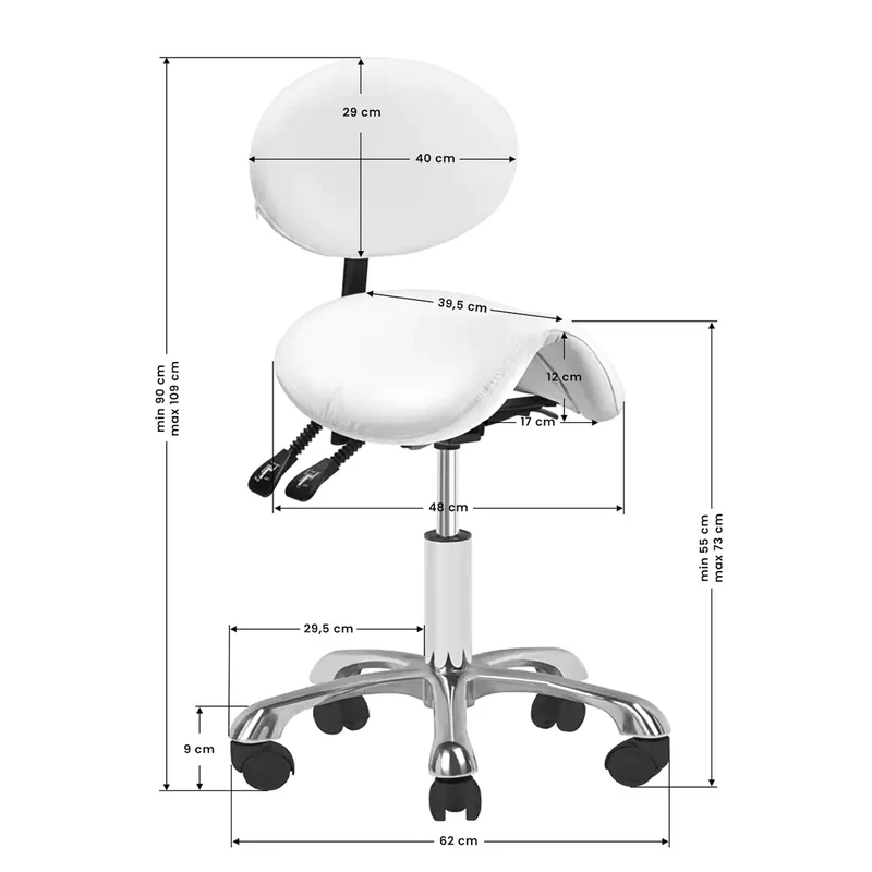 Sgabello Estetica Professionale Ergonomico con Schienale Regolabile | 1025 GIOVANNI (Bianco)