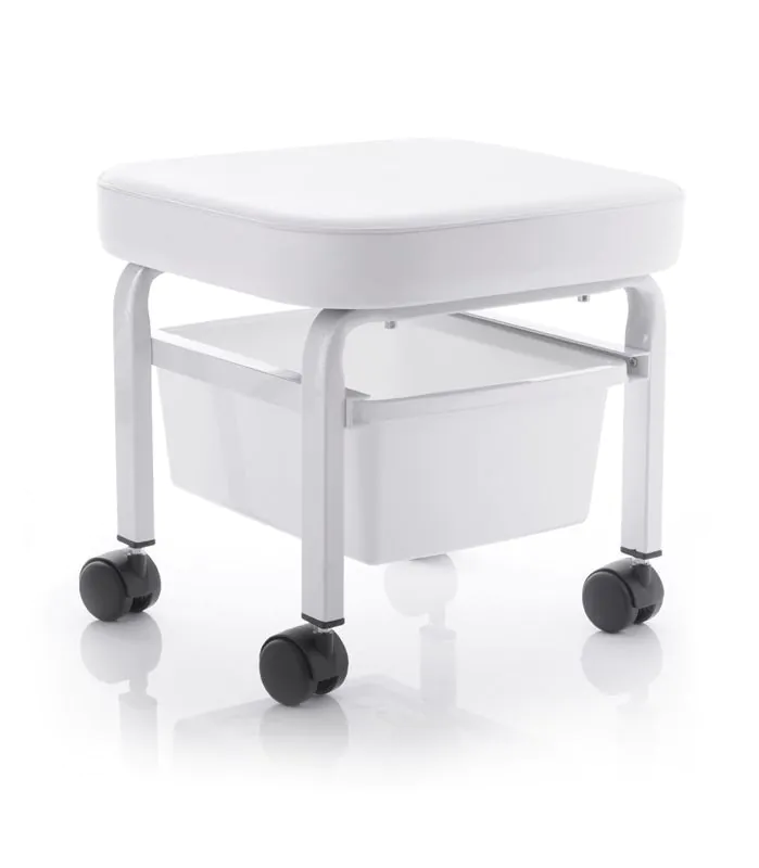 Sgabello Professionale con Contenitore e Vaschetta Integrata | PEDICURE COSMETICA (Bianco)