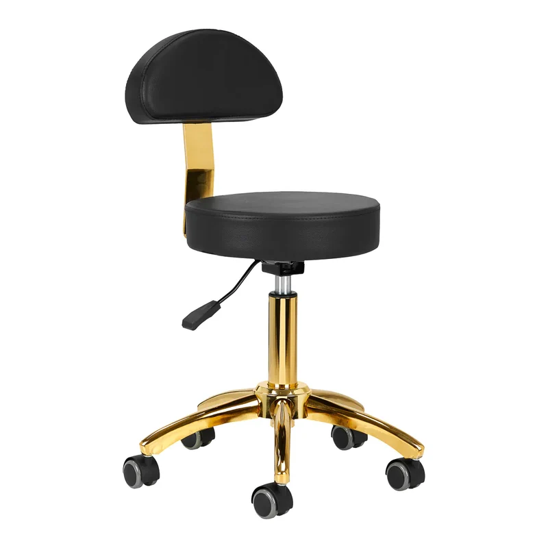 Sgabello Estetica Ergonomico con Schienale e Base Oro | AM-304G (Nero)