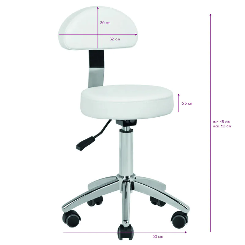 Sgabello Estetista Ergonomico Bianco con Schienale Regolabile | AM-304 (Bianco)