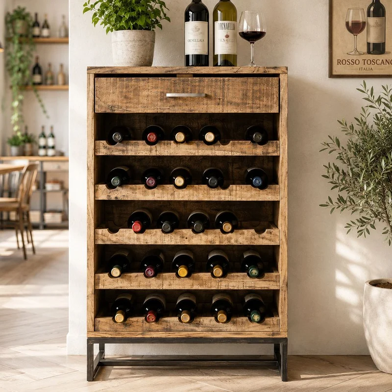 Mobile Portabottiglie Industrial Farmhouse Legno Acacia