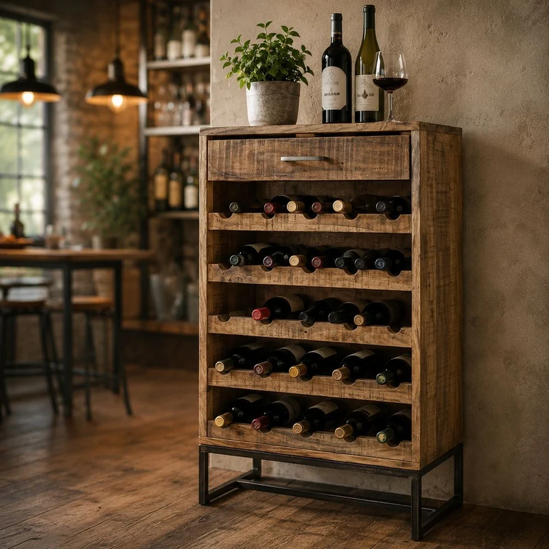 Mobile Portabottiglie Industrial Farmhouse Legno Acacia