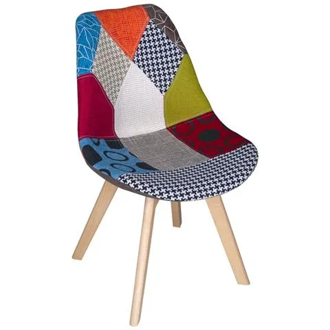 BUYBUY Kit 2 Sedie serie Picasso in PP con seduta in spugna ricoperta con stoffa in stile patchwork, piedi in legno di faggio e metallo KITPIC003