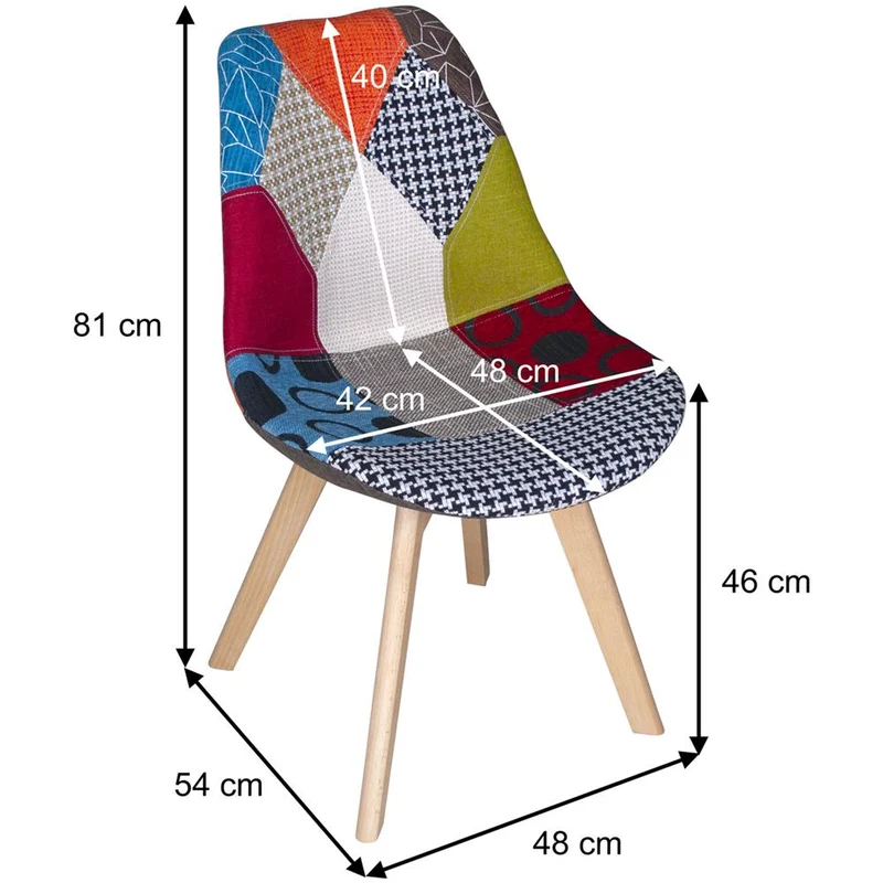 BUYBUY Kit 2 Sedie serie Picasso in PP con seduta in spugna ricoperta con stoffa in stile patchwork, piedi in legno di faggio e metallo KITPIC003