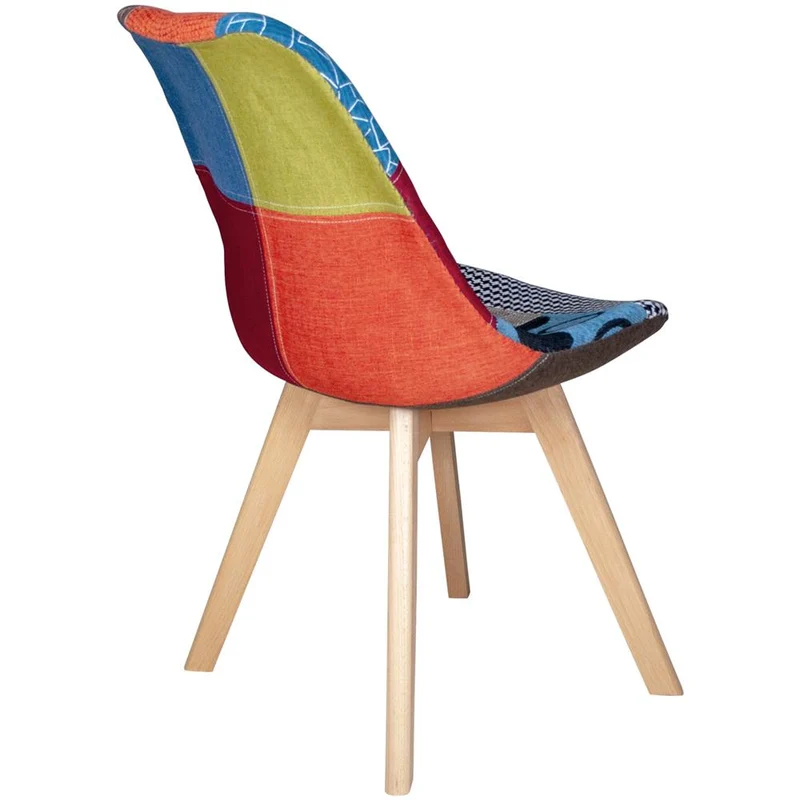 BUYBUY Kit 2 Sedie serie Picasso in PP con seduta in spugna ricoperta con stoffa in stile patchwork, piedi in legno di faggio e metallo KITPIC003