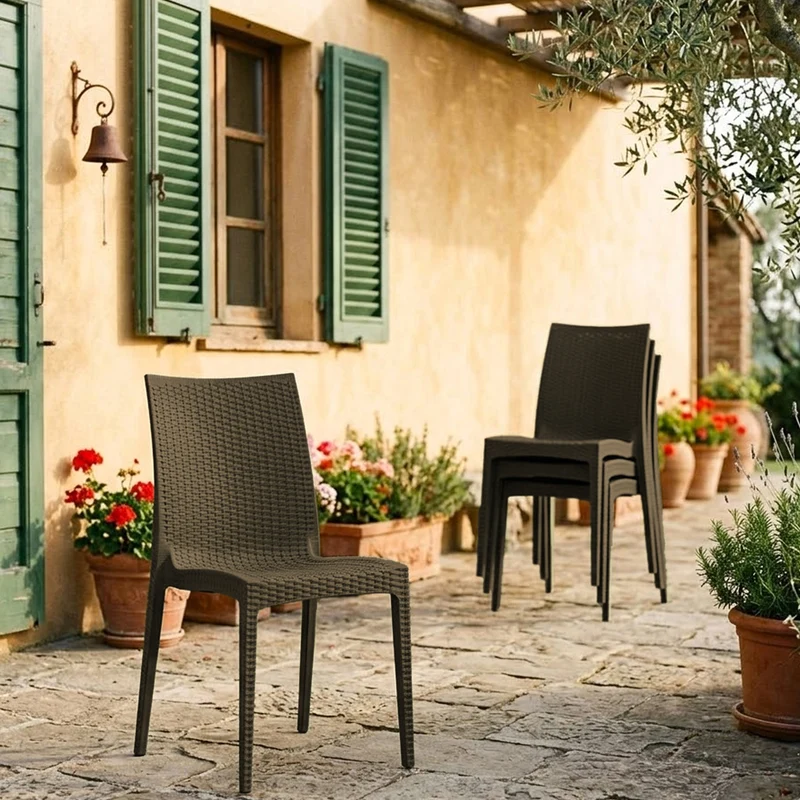 BUYBUY Sedia In Plastica Da Giardino da Esterno Stile Rattan Marrone