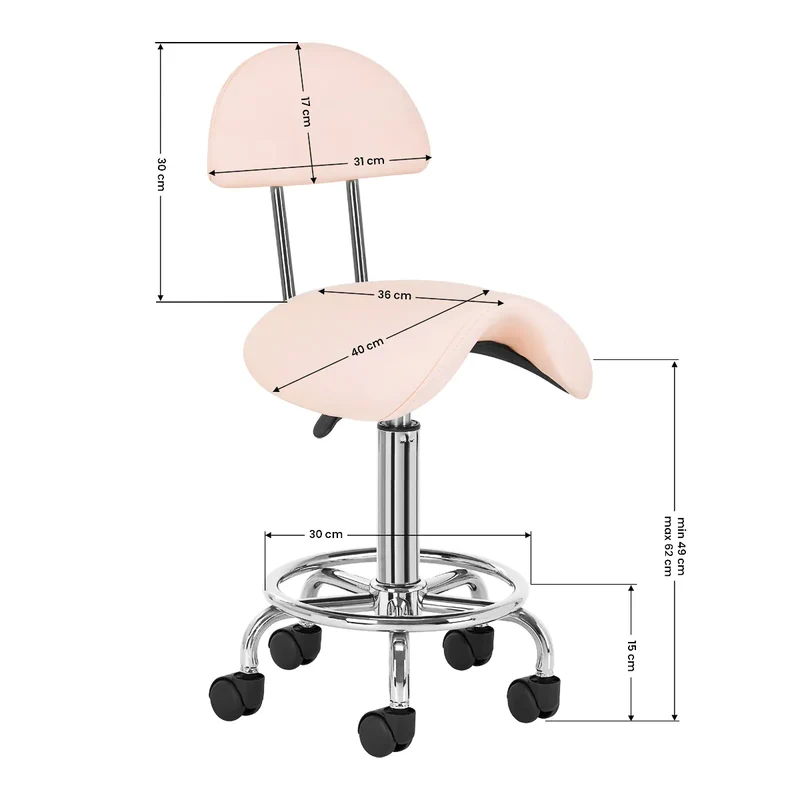 Sgabello Estetista Professionale con Schienale e Ruote | SGABELLO COSMETICO 6001 (Rosa)