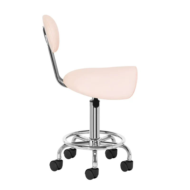 Sgabello Estetista Professionale con Schienale e Ruote | SGABELLO COSMETICO 6001 (Rosa)
