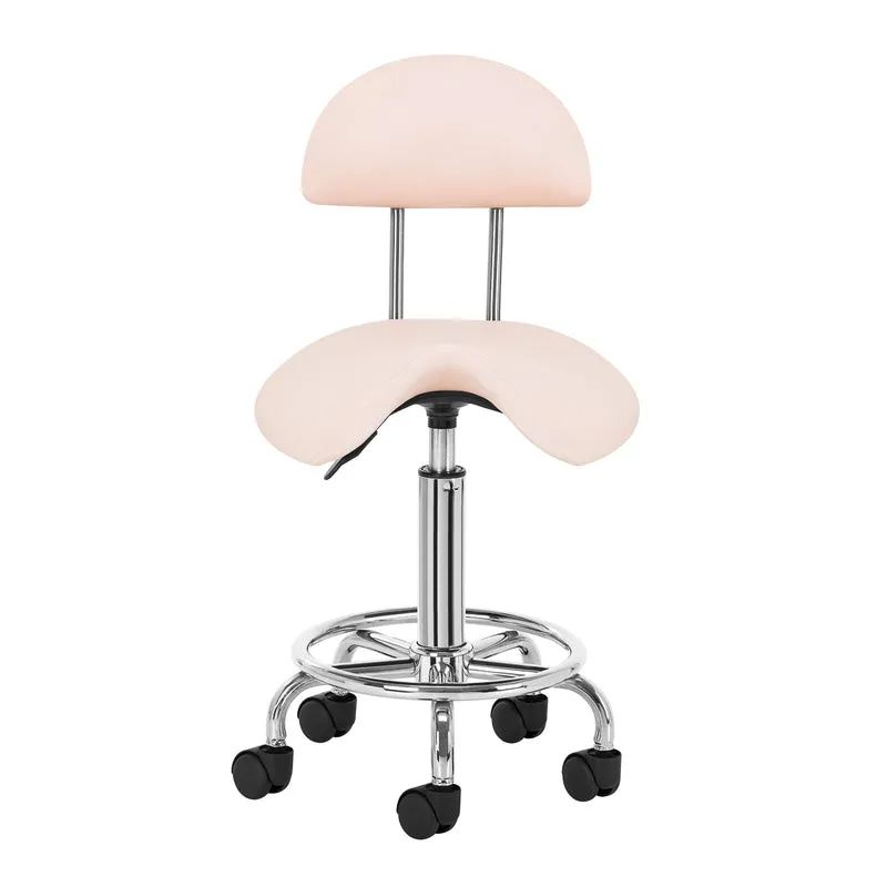 Sgabello Estetista Professionale con Schienale e Ruote | SGABELLO COSMETICO 6001 (Rosa)