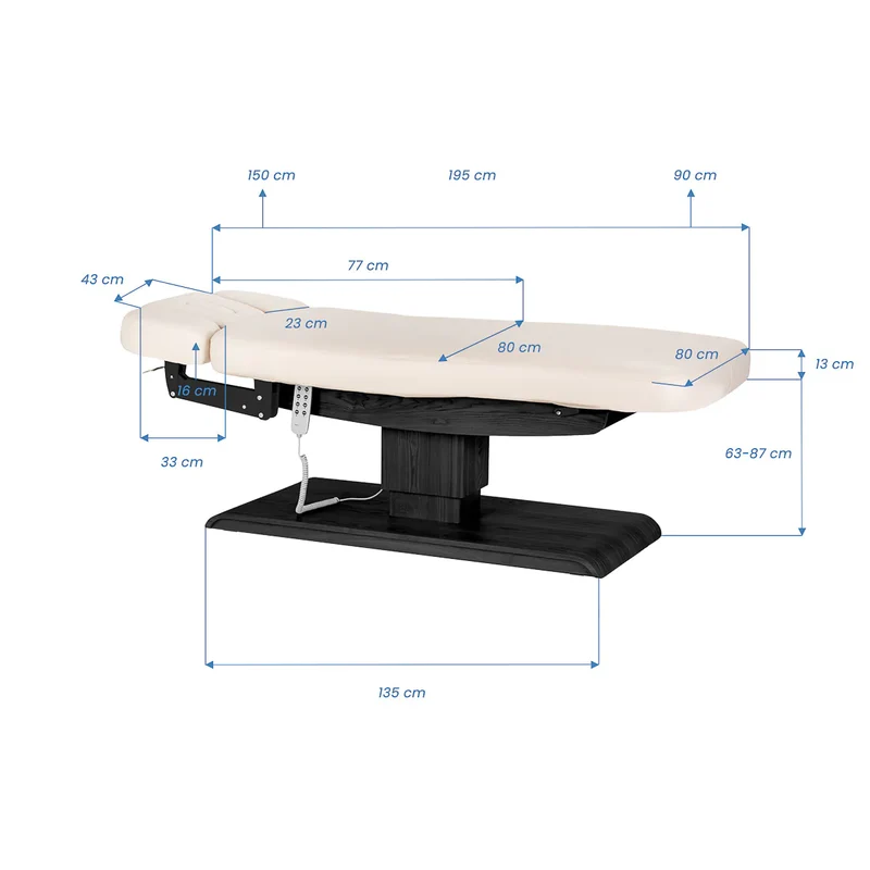 Lettino Elettrico e Massaggi Crema con Base Nera Regolabile | SPA LOUNGER SILLON (Crema Nero)